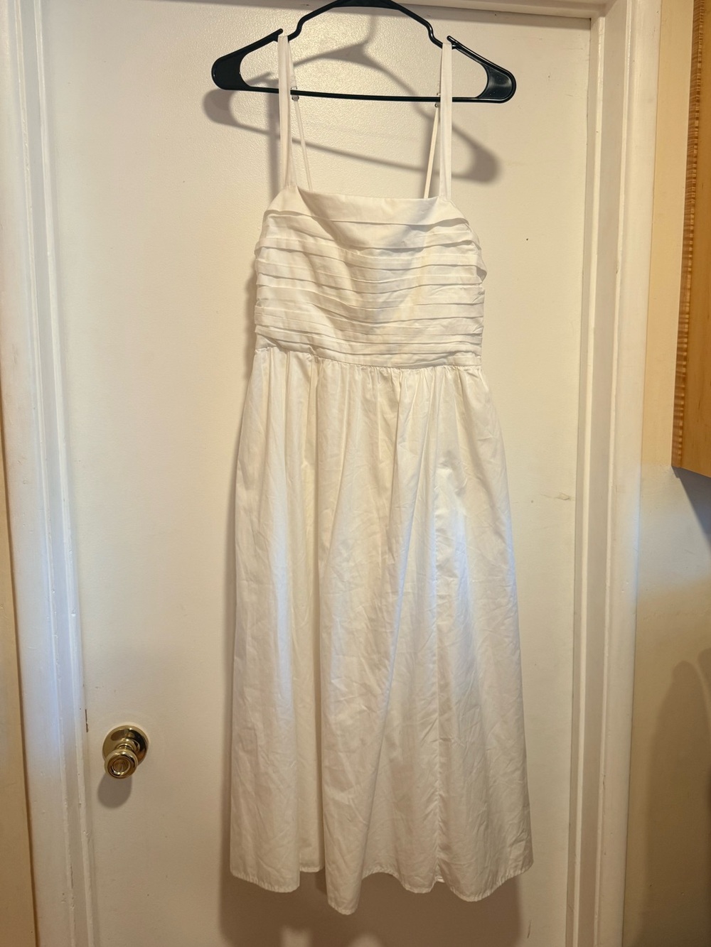 Abercrombie & Fitch White Spaghetti-Strap Ruched Midi Dress